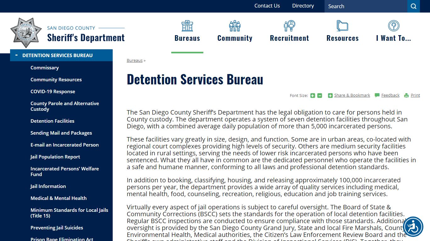 Detention Services Bureau | San Diego County Sheriff